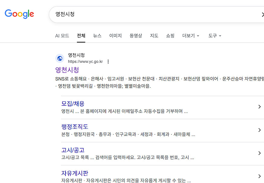 구글-영천시청-검색